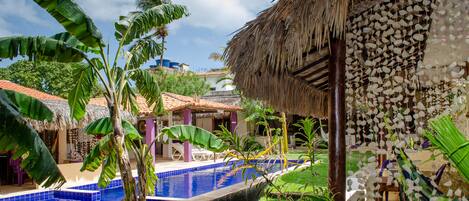 Outdoor pool, sun loungers