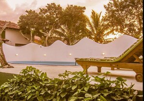 Outdoor pool, pool loungers