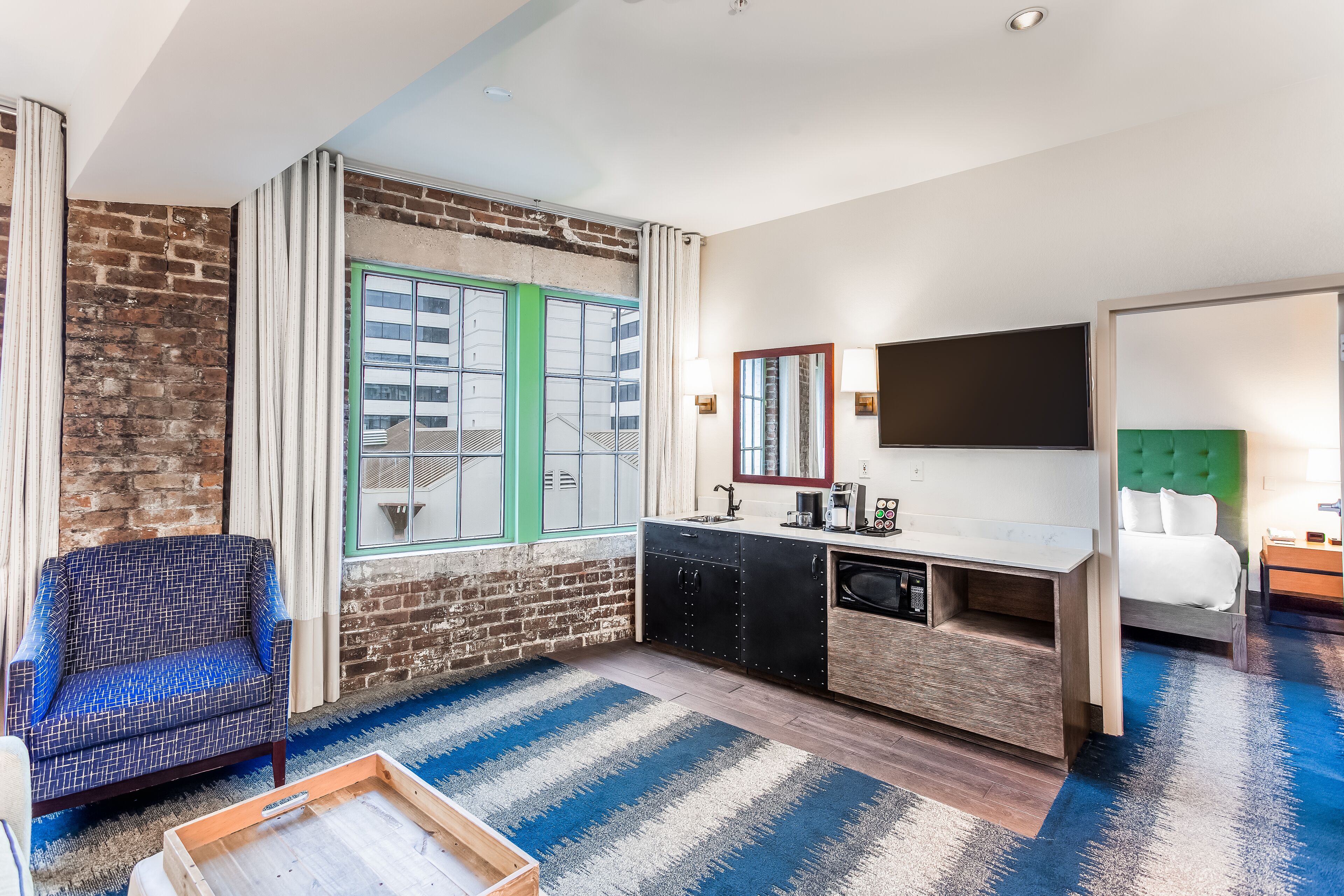 Fridge, microwave, coffee/tea maker