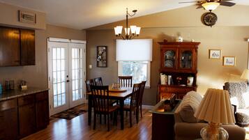 TV, DVD player, foosball, books