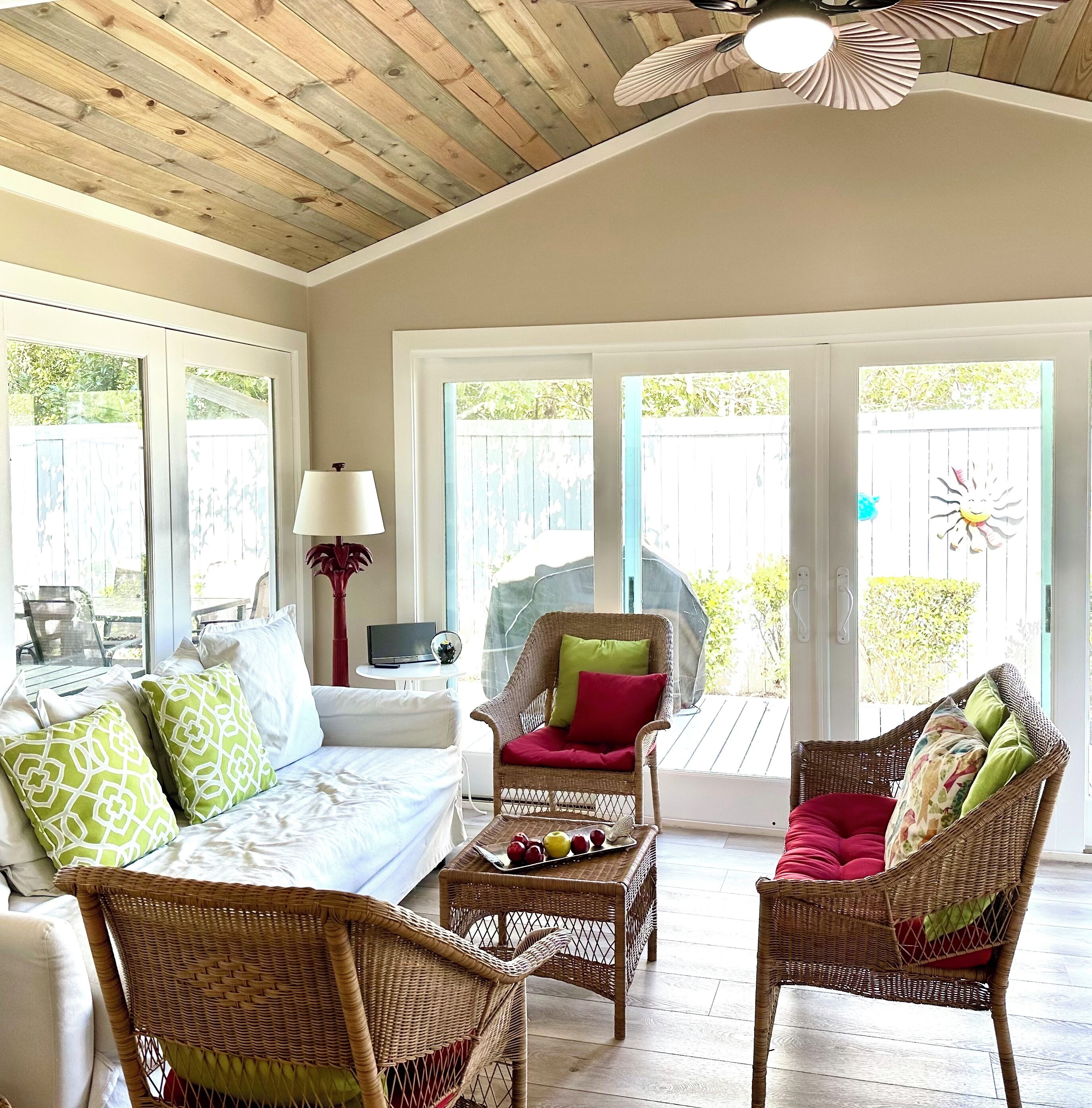 TV connectée, cheminée, lecteur de DVD, livres