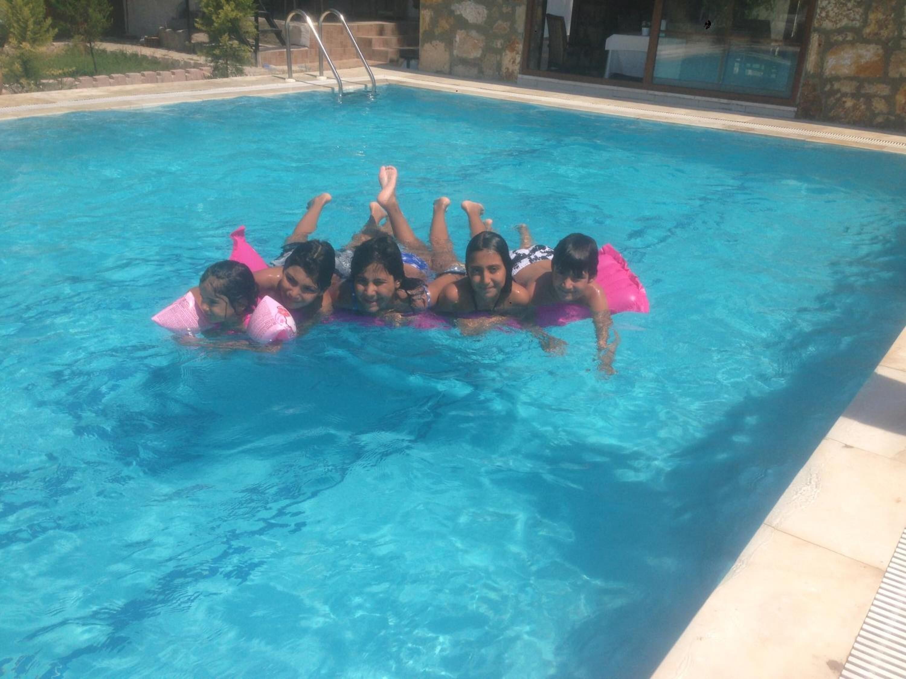 outdoor pool, pool loungers