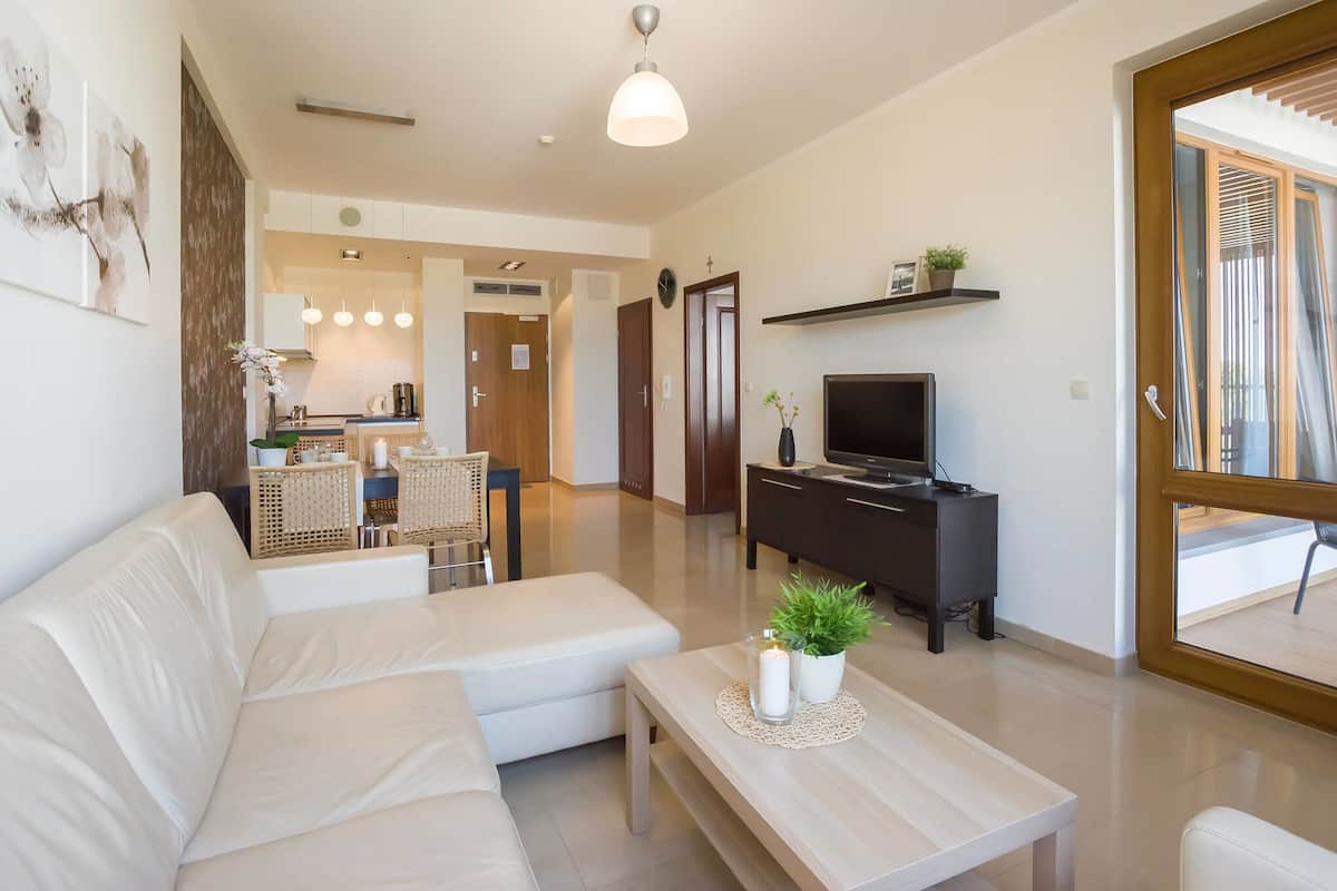 Apartamento, 1 cama de casal e sofá-cama, para não fumantes (Olympic Park 404) | Sala de estar | TV de tela plana