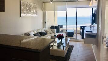 Honeymoon Apartment, 1 Queen Bed, Accessible, Beachfront | Frette Italian sheets, premium bedding, down duvets, memory-foam beds