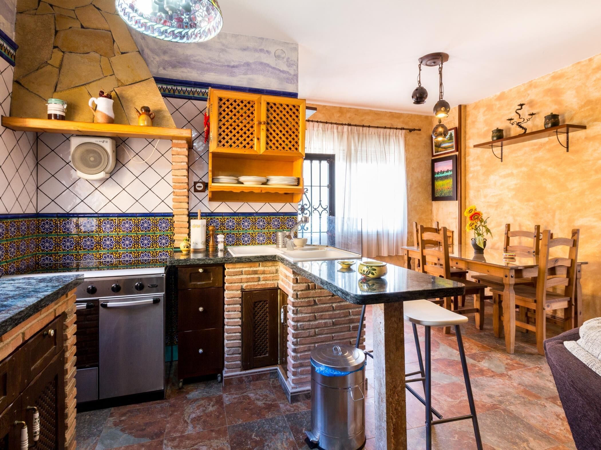 Fridge, oven, coffee/tea maker, toaster
