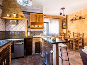 Fridge, oven, coffee/tea maker, toaster