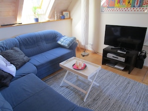 Smart-TV, DVD-Player, BĂŒcher, Musikbibliothek