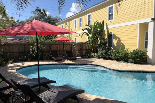 The large pool is heated from April 15th through October 15th, but open all year