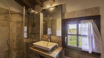 Shower, hair dryer, toilet paper