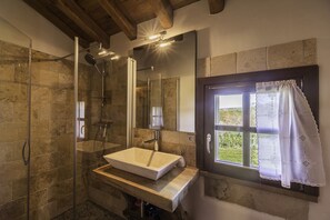 Shower, hair dryer, toilet paper