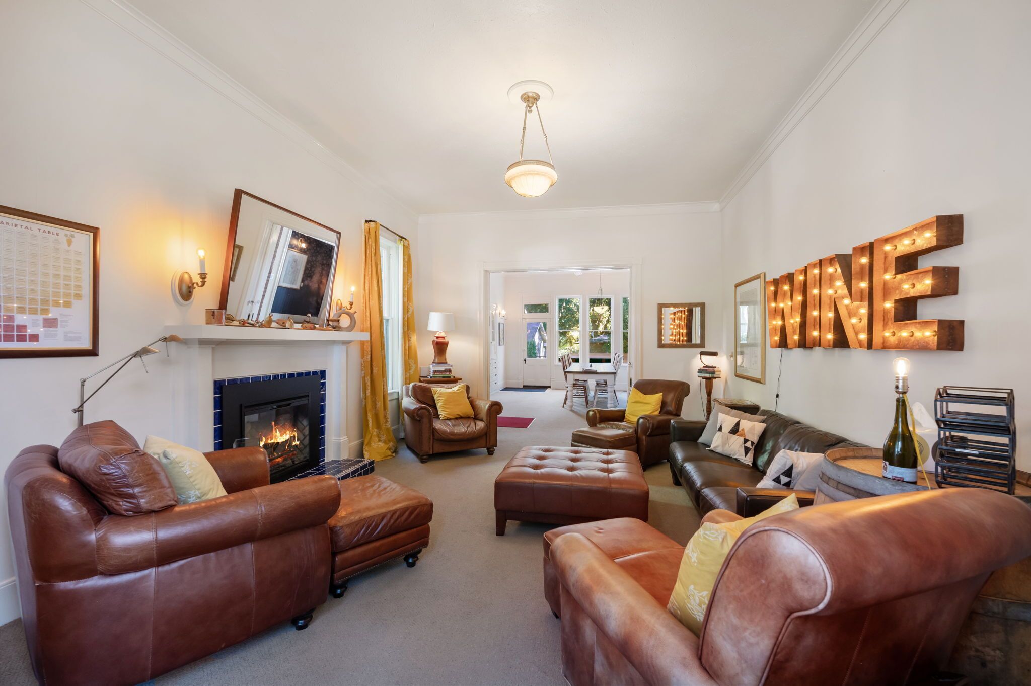 Smart TV, fireplace, DVD player, books