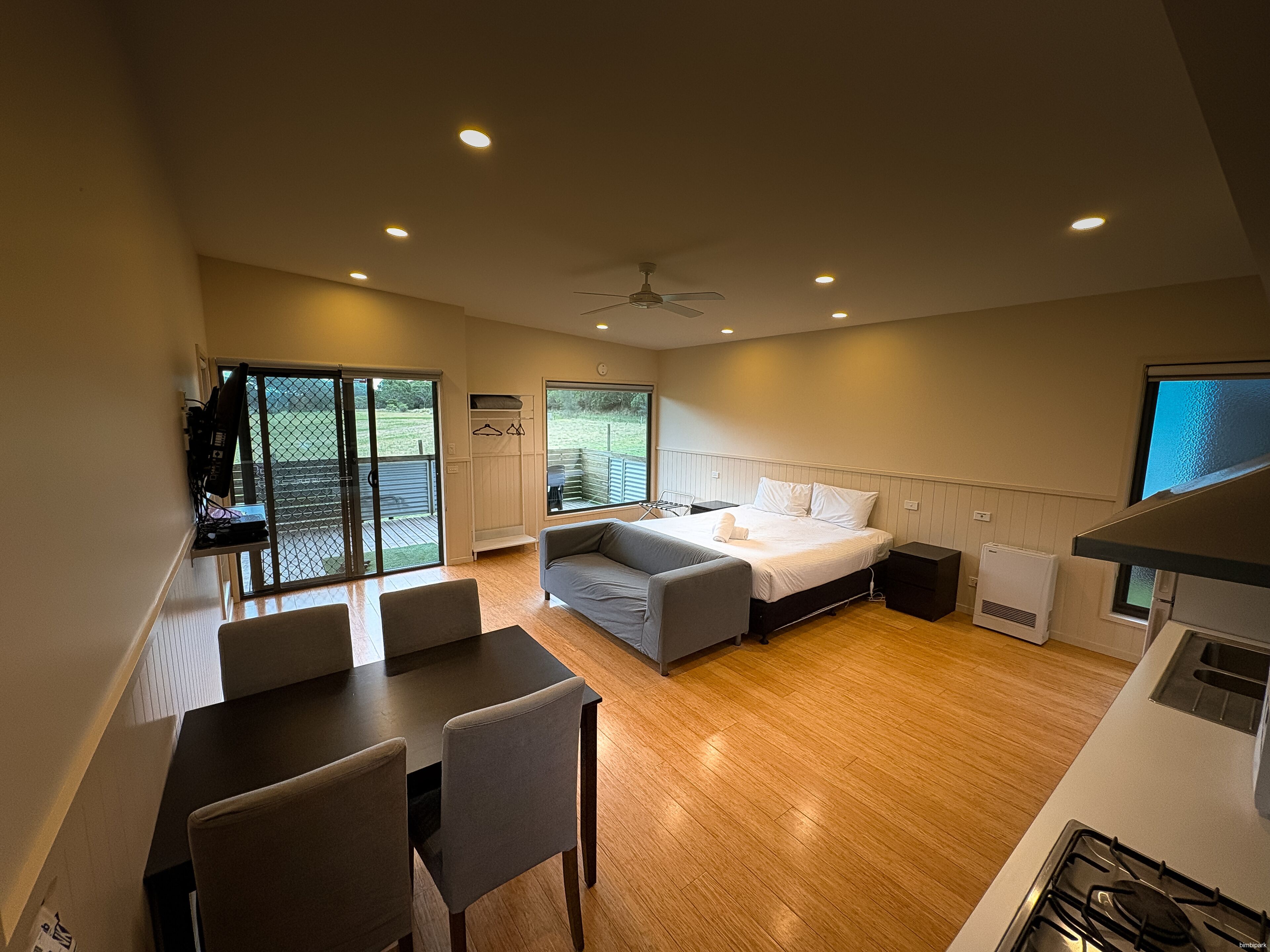 Open Plan Cabin with Bathroom | Living area | Table tennis