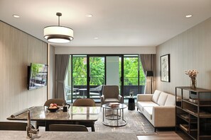 Premier Suite, 1 Bedroom, Balcony (Corner) | Living area | 55-inch LCD TV with cable channels, TV - Marriott Executive Apartments, Bangkok Townhall Sukhumvit (Bangkok)