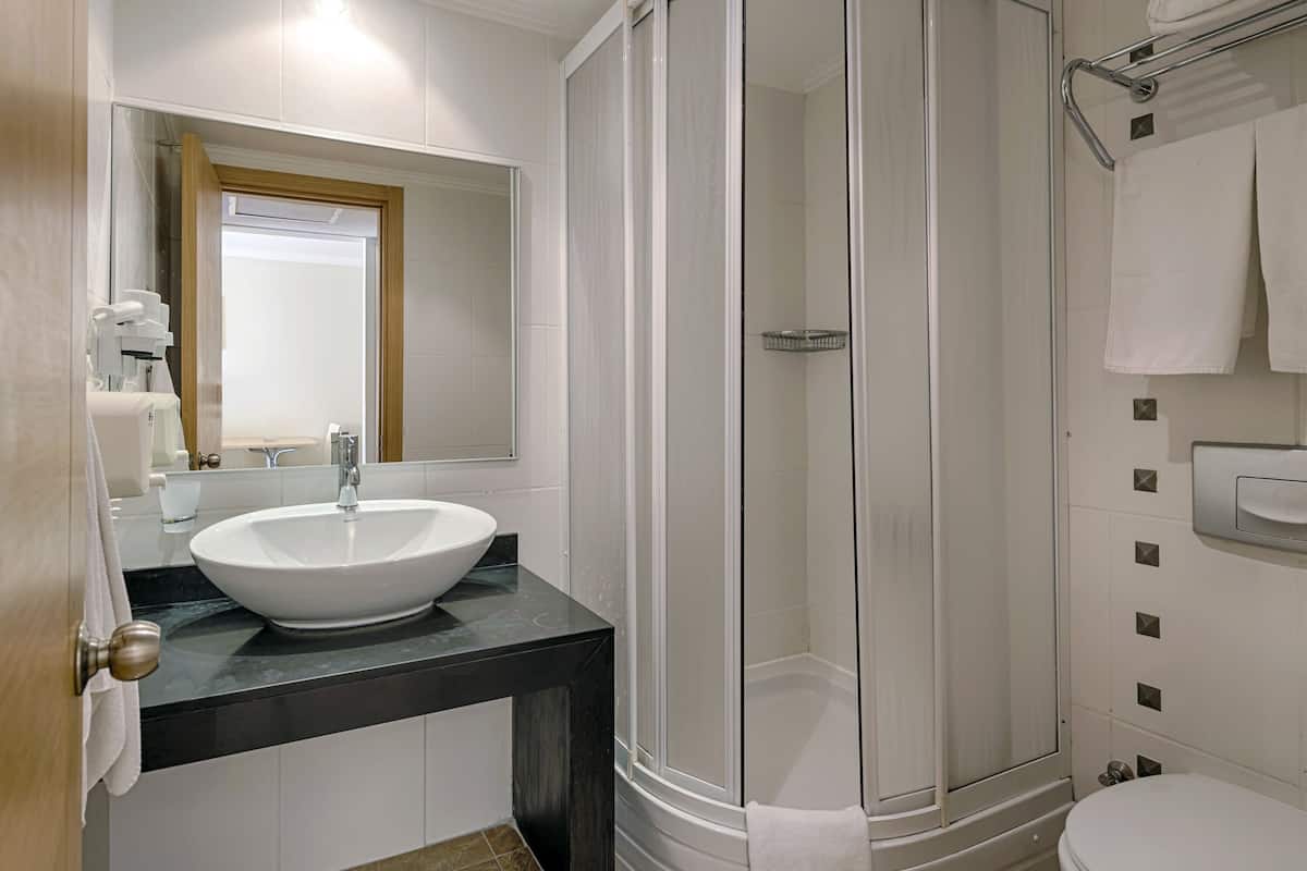 Duş, ücretsiz banyo/kozmetik ürünleri, saç kurutma makinesi, havlu