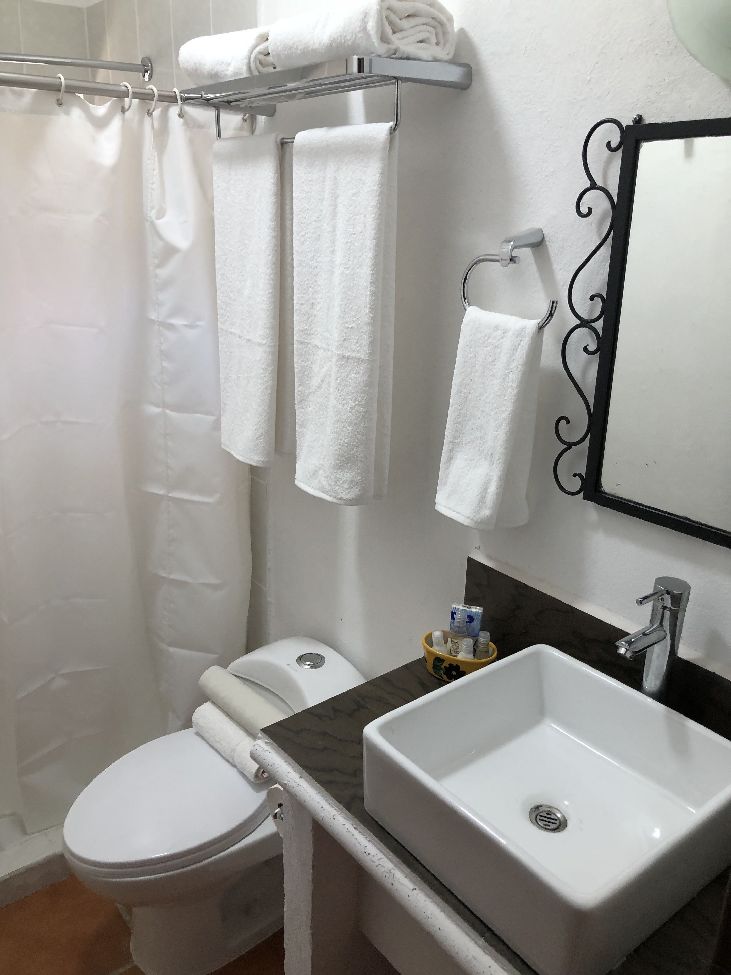 family suite | bathroom | shower, rainfall showerhead, bidet, towels