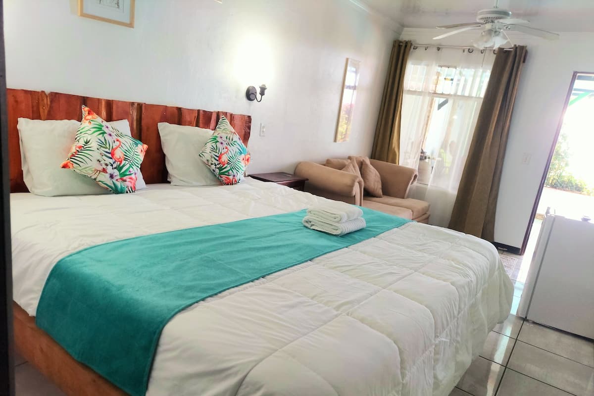 Premium-Zimmer, 1 Schlafzimmer, Kühlschrank, Poolblick | Individuell eingerichtet, Verdunkelungsvorhänge, kostenloses WLAN