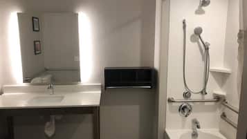 Rainfall showerhead, hair dryer, towels
