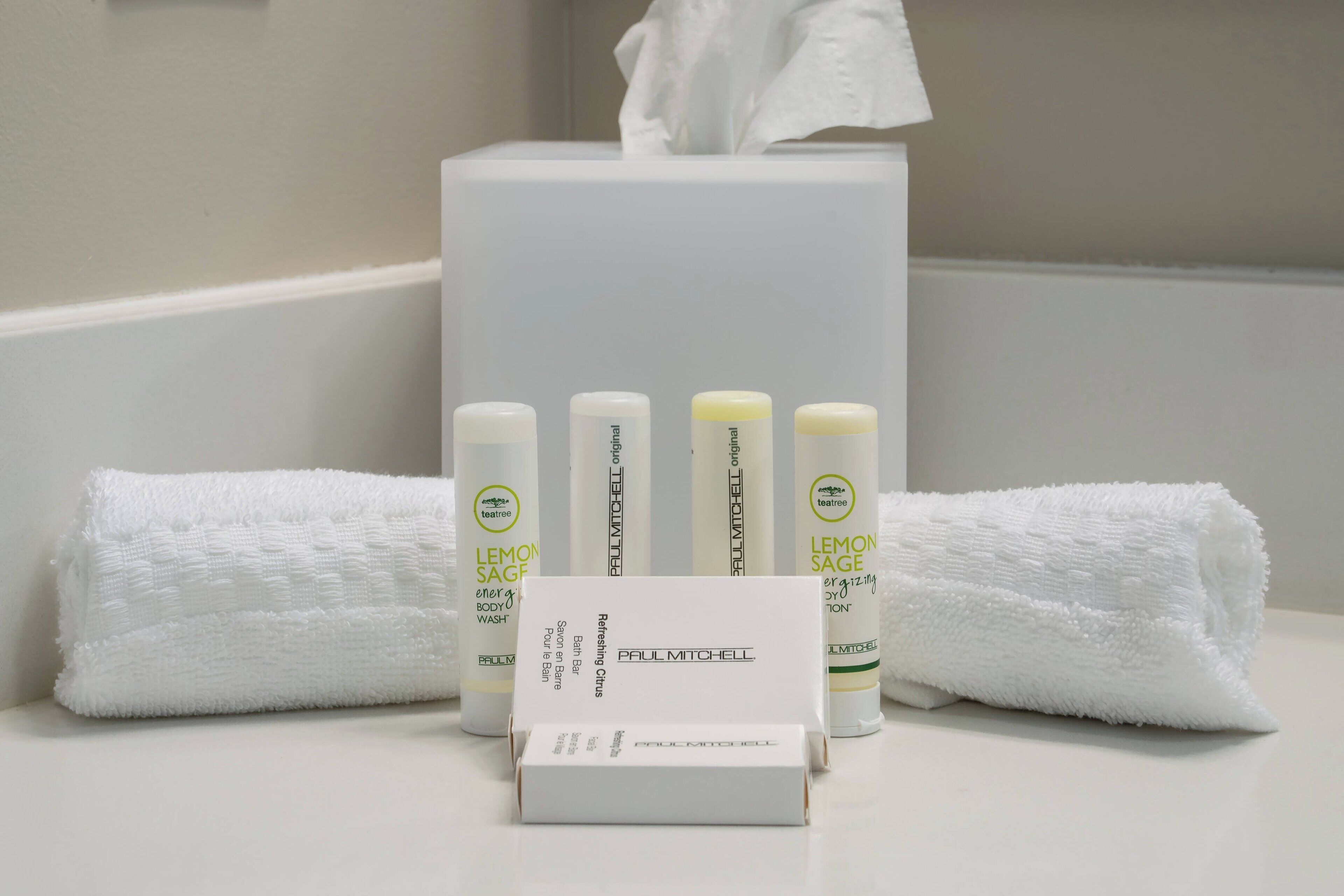 free toiletries, hair dryer, towels