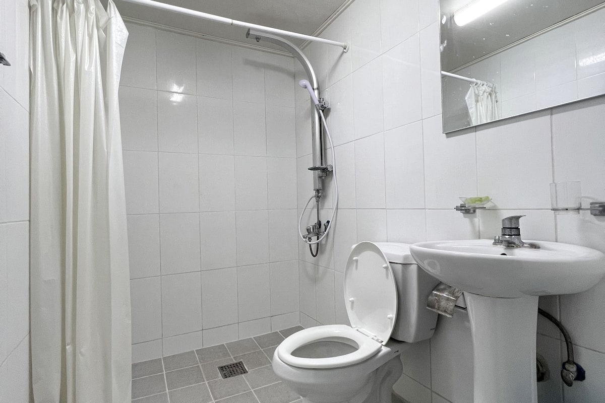 shower, free toiletries, hair dryer, towels