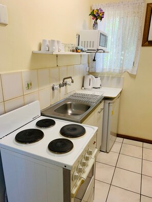 Chambre familiale | Cuisinette privée | Réfrigérateur, four à micro-ondes, bouilloire électrique, grille-pain