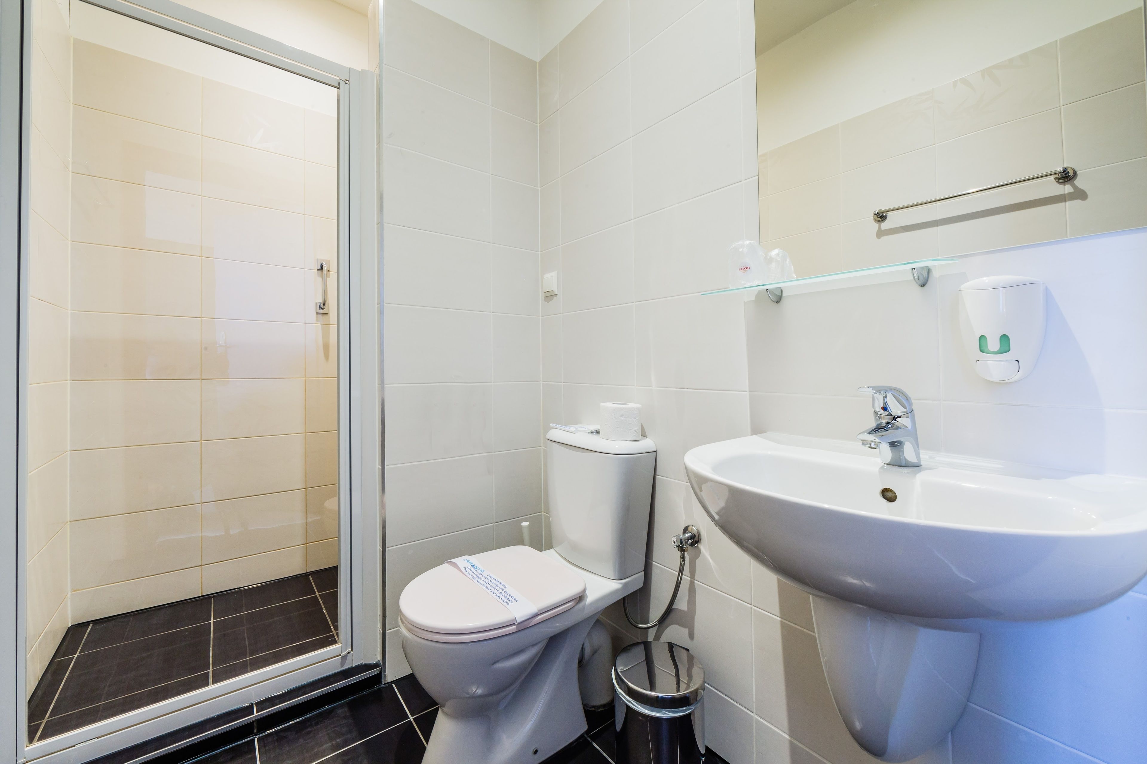 shower, free toiletries, hair dryer, towels