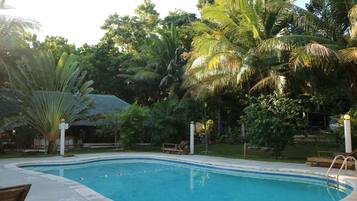 Outdoor pool, open 10:00 AM to 9:00 PM, pool loungers