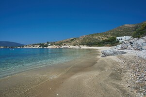 Sun loungers, beach umbrellas, beach towels