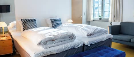 Kahden hengen economy-huone | 1 makuuhuone, allergiatestatut vuodevaatteet, untuvapeitot