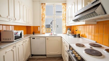 Basic Apartment | Private kitchen | Fridge, coffee/tea maker, electric kettle, highchair