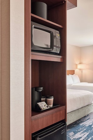 A hotel room with a built-in microwave, a coffee maker, and a mini fridge. - Fairfield Inn & Suites by Marriott Phoenix Tempe/Airport (Tempe)