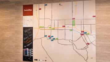 A map of TowneMap by Marriott with highlighted hotel locations and major roads.