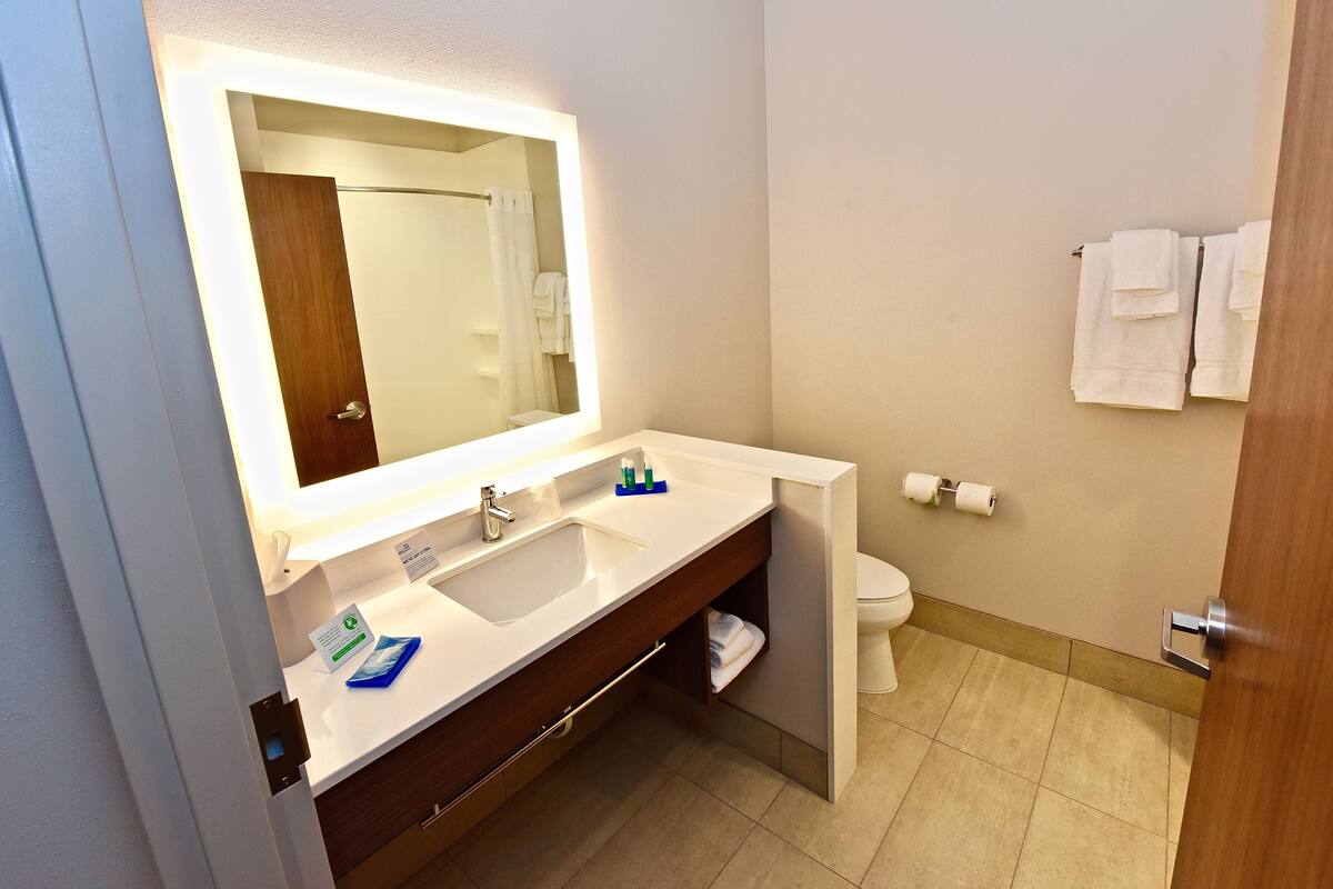 free toiletries, hair dryer, towels