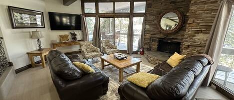 TV, fireplace, DVD player, stereo