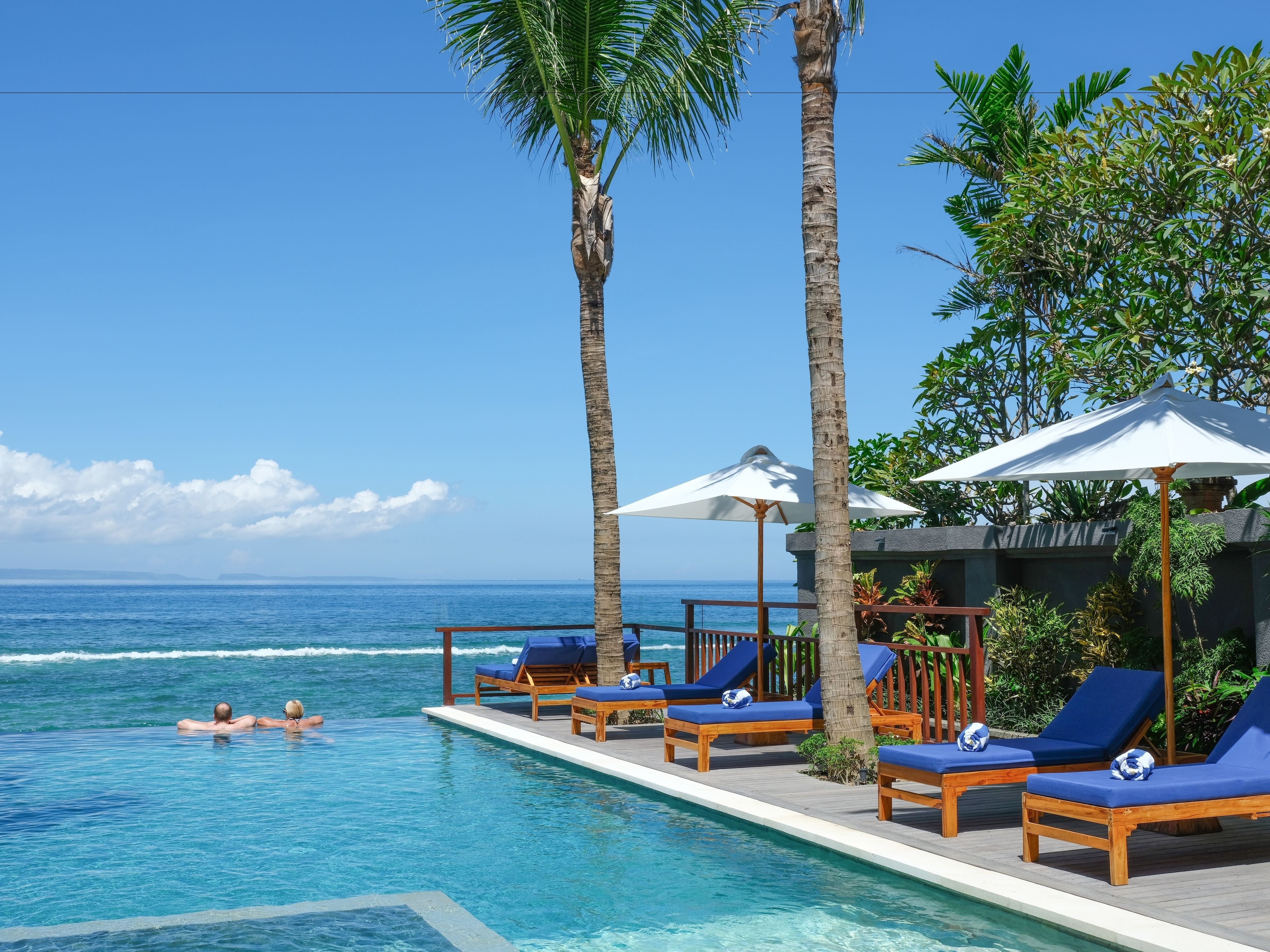 outdoor pool, pool loungers