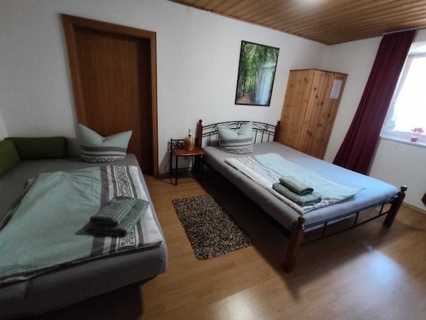 Blackout curtains, free WiFi, bed sheets