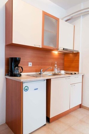 Fridge, stovetop, electric kettle