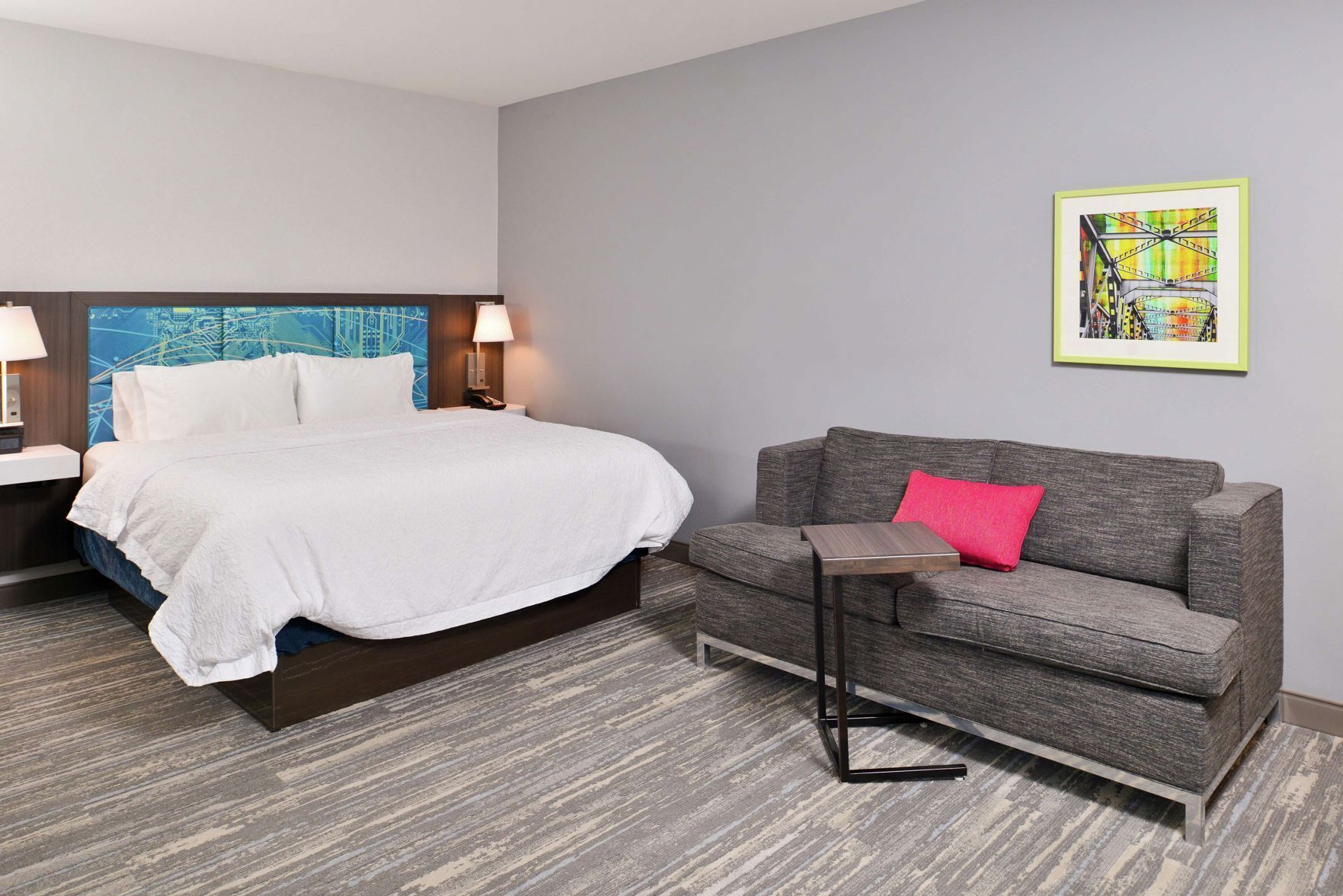 Premium bedding, down comforters, desk, laptop workspace