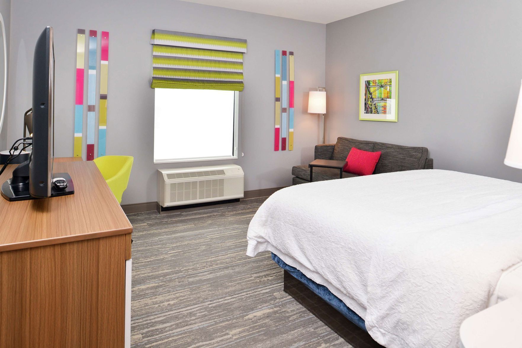 Premium bedding, down comforters, desk, laptop workspace