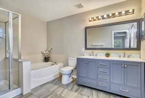 Bathtub, hair dryer, towels