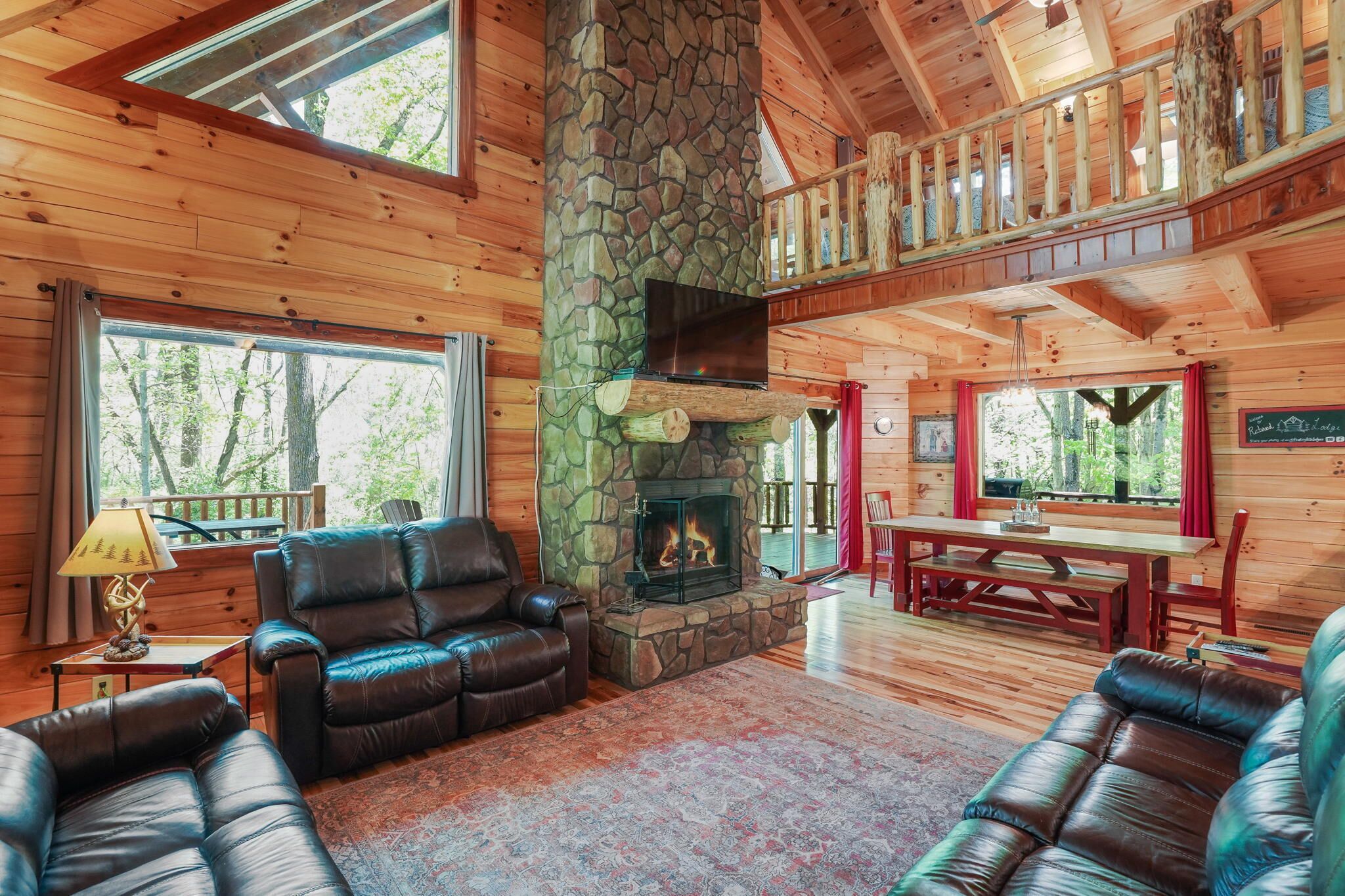 Smart TV, fireplace, DVD player, foosball