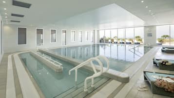 Indoor pool, open 9:30 AM to 9:00 PM, sun loungers