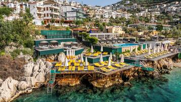 Private beach, free beach cabanas, sun loungers, beach umbrellas