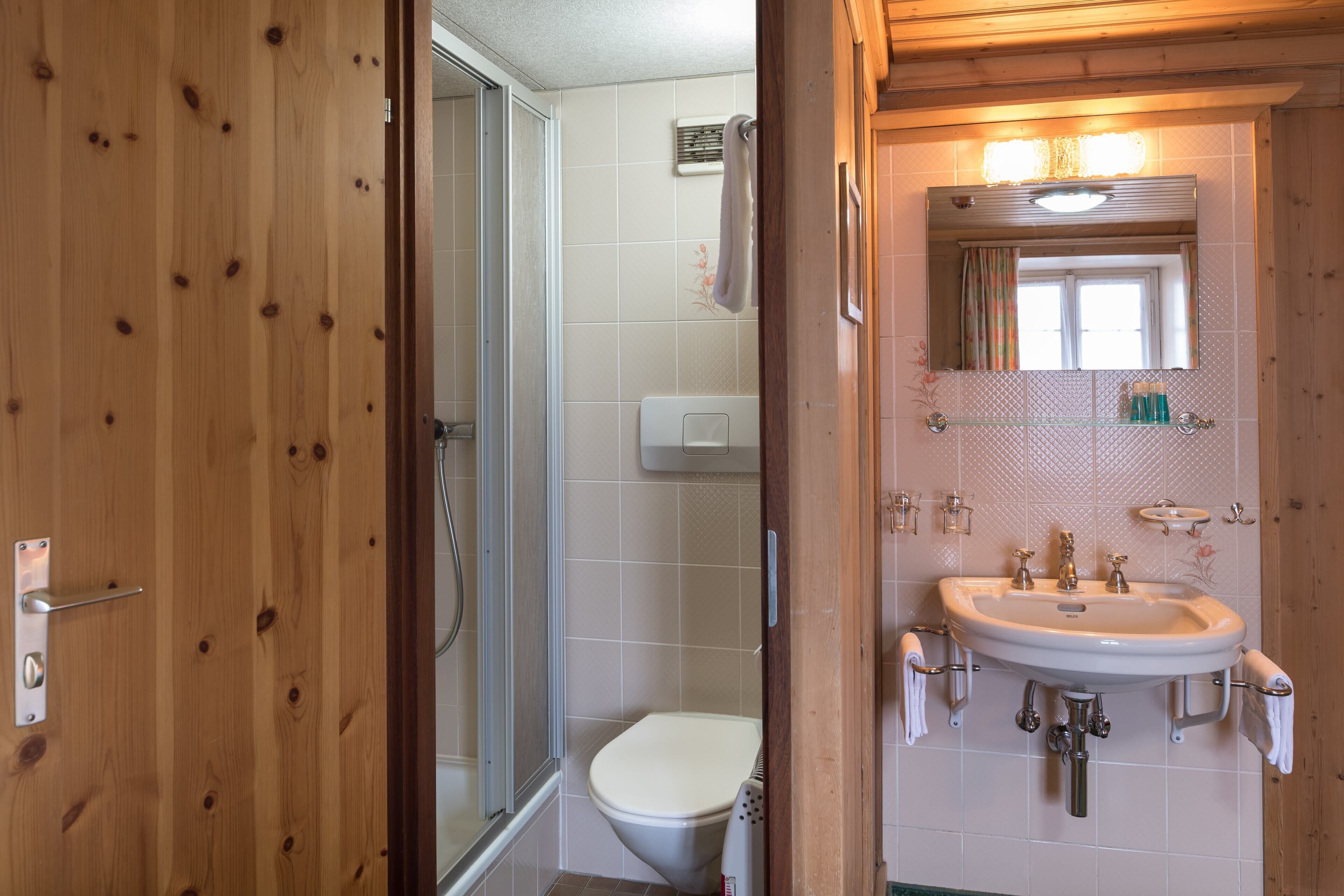 double room, annex building | bathroom | shower, free toiletries, hair dryer, towels