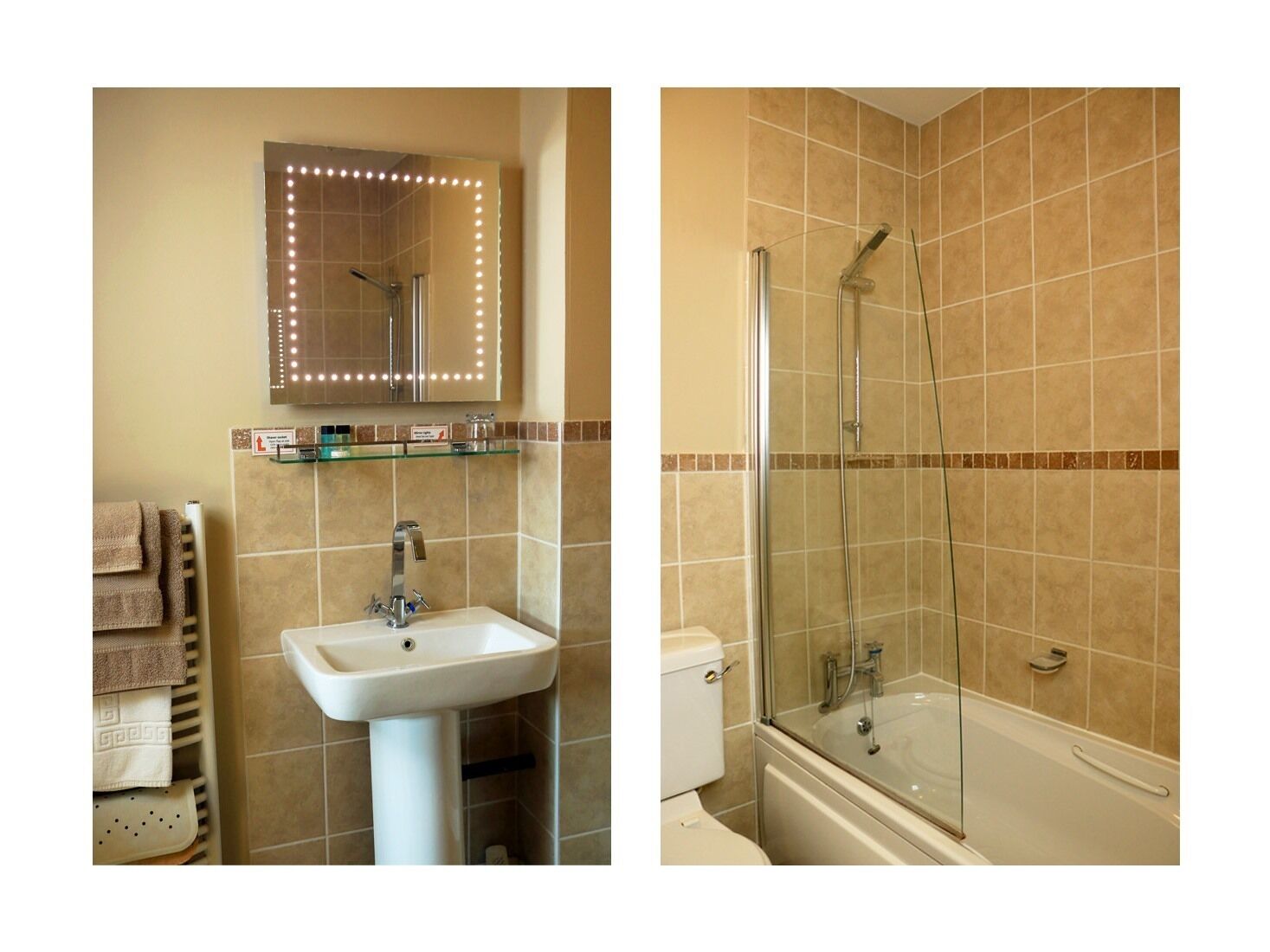 A bathroom with a sink, mirror, and shower.