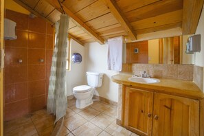 Shower, free toiletries, towels, toilet paper