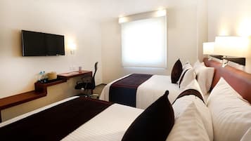 Standard Room, 2 Double Beds | In-room safe, desk, laptop workspace, iron/ironing board