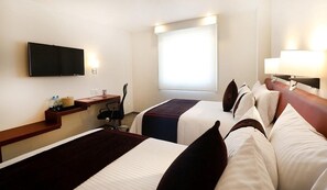 Standard Room, 2 Double Beds | In-room safe, desk, laptop workspace, iron/ironing board