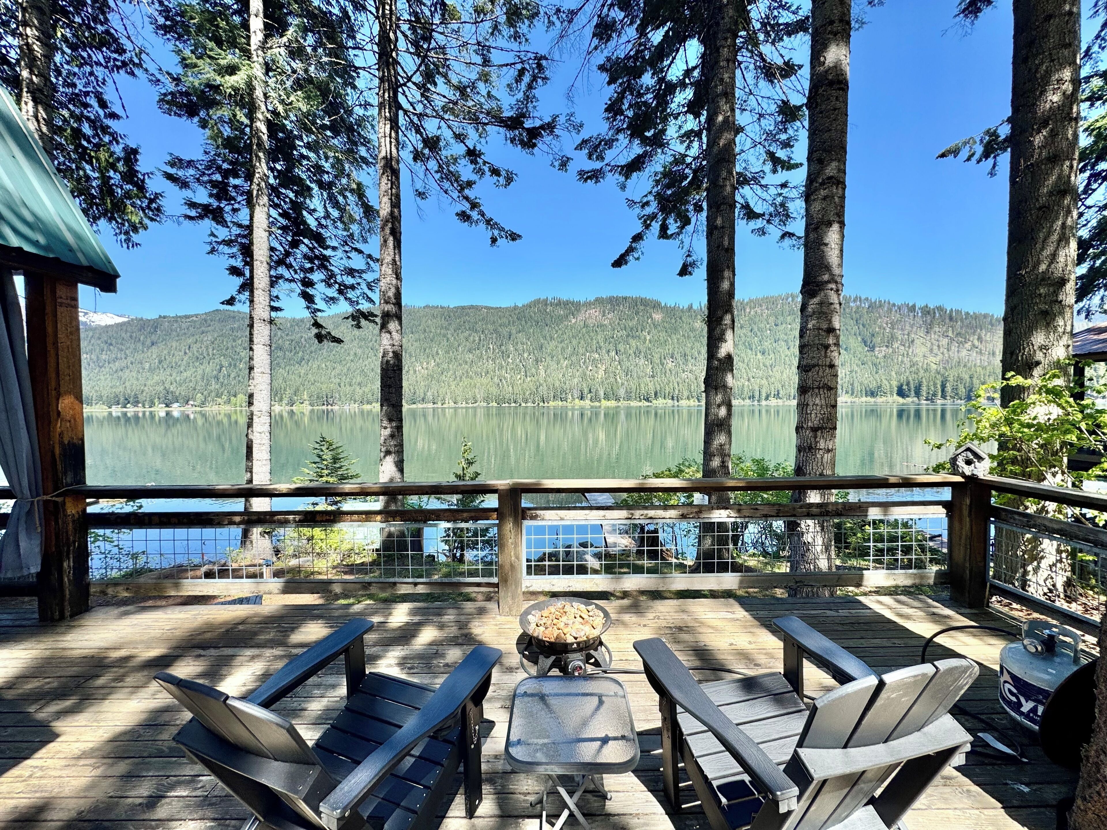 Propane Fire Pit on deck overlooking the lake