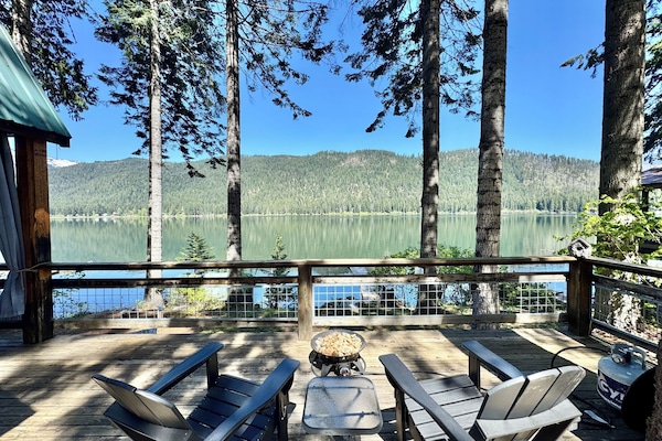 Propane Fire Pit on deck overlooking the lake