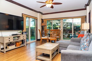 Smart TV, DVD player, books, video library